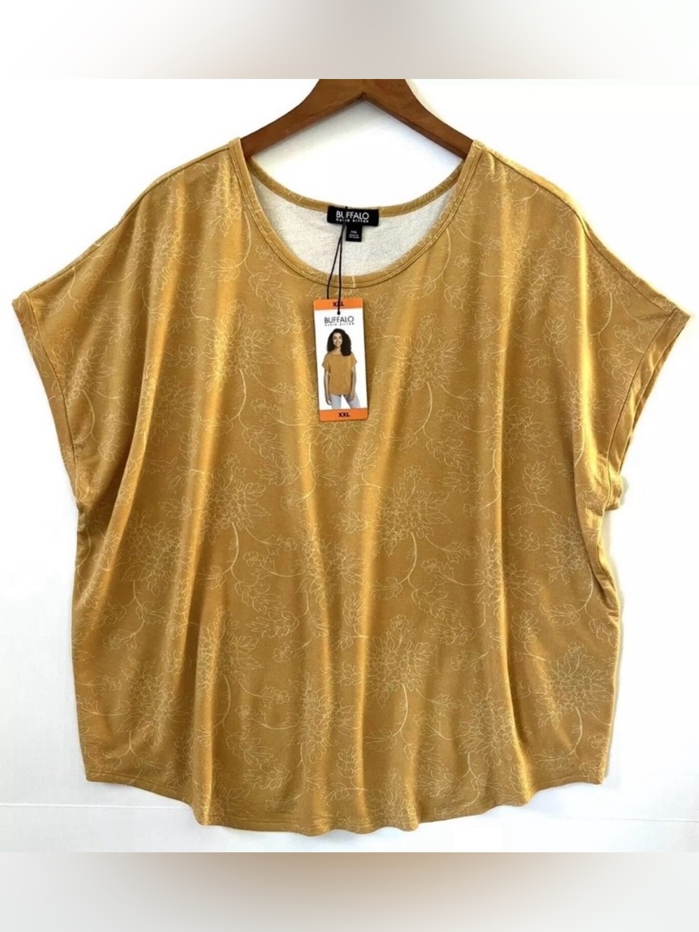 Buffalo David Bitton Womens Top XXL Yellow Orange Floral Short Sleeve T Shirt